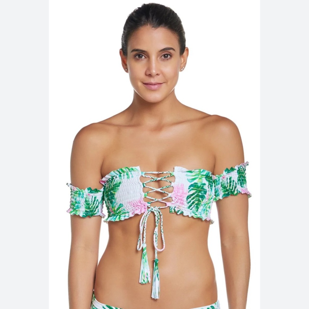 PilyQ Mingos Smocked Off the Shoulder Bikini Top Size D